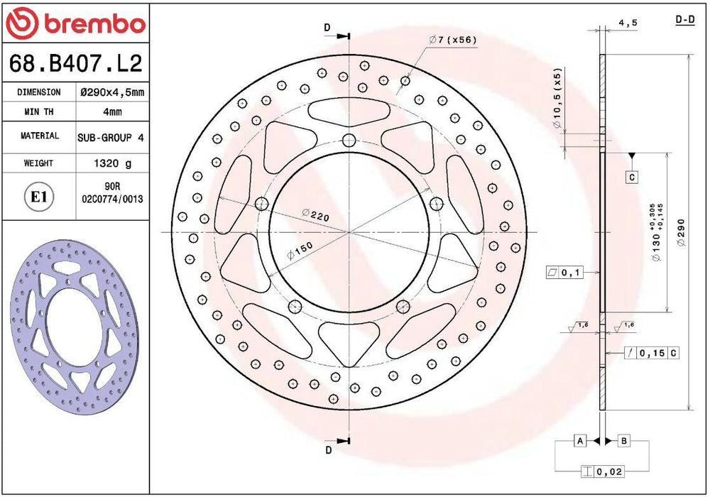 Brembo Oro Prime Line Fixed Brake Disc For Kawasaki EX300 2013-2016 Front