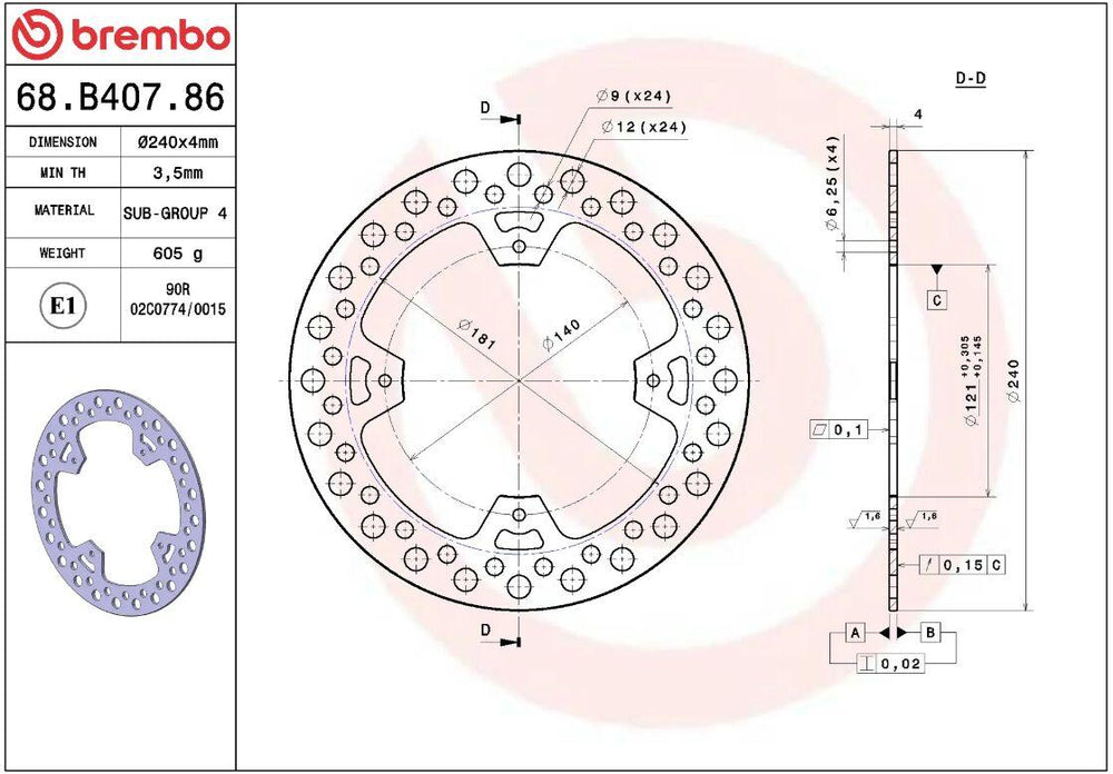 Brembo Oro Prime Line Fixed Brake Disc For Honda CR125 2004-2007 Rear