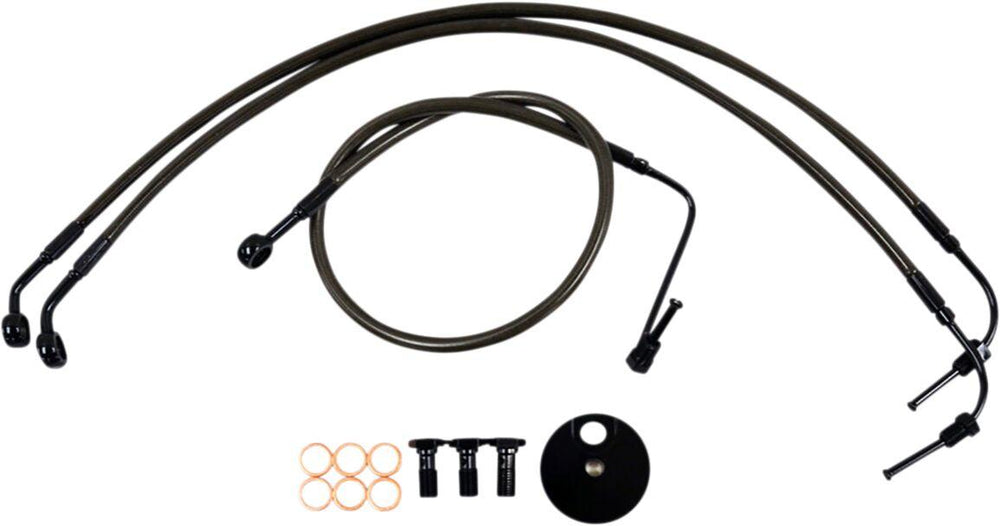 LA Choppers Midnight Braided Brake Hose Kit For Harley Davidson FLDE 1750 ABS 2018-2020 Standard - Black/Midnight