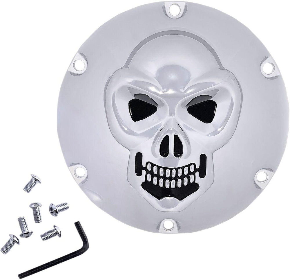 Drag Specialties Chrome 3-D Skull Derby Cover For Harley Davidson XL 1200 C 2004-2020 - Black Chrome
