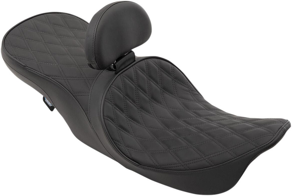 Drag Specialties Forward Positioned 2 Up Low Profile Double Diamond Touring Leather Seat For Harley Davidson FLHR 1340 1997-1998 - Black