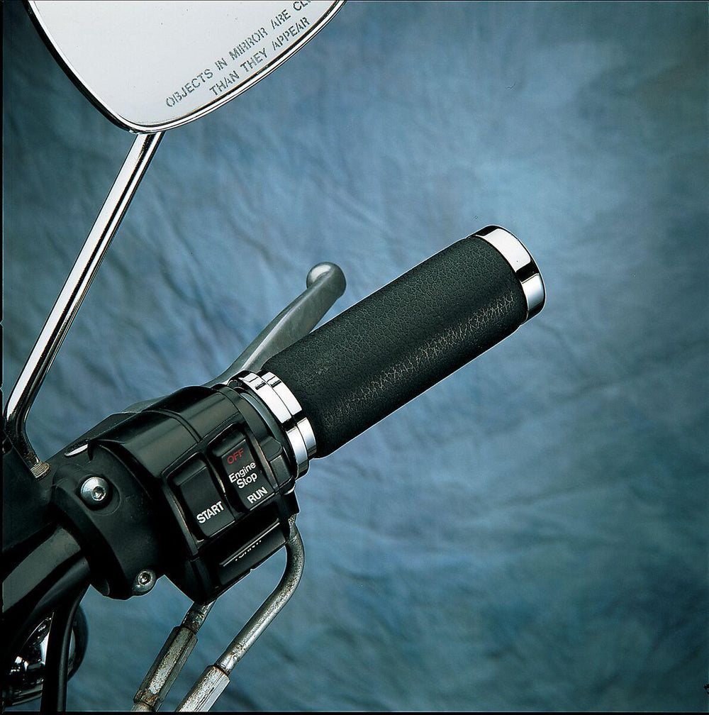 Drag Specialties Textured Black Rubber Grips For Harley Davidson FL 1200 1973-1977 - Black Chrome