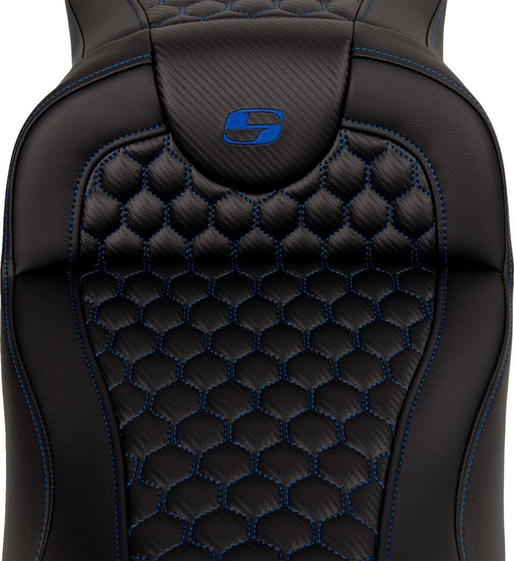 Saddlemen Honeycomb Roadsofa Seat For Harley Davidson FLH 1868 2021 - Black/Blue (Driver Seat Length: 44.5 cm)