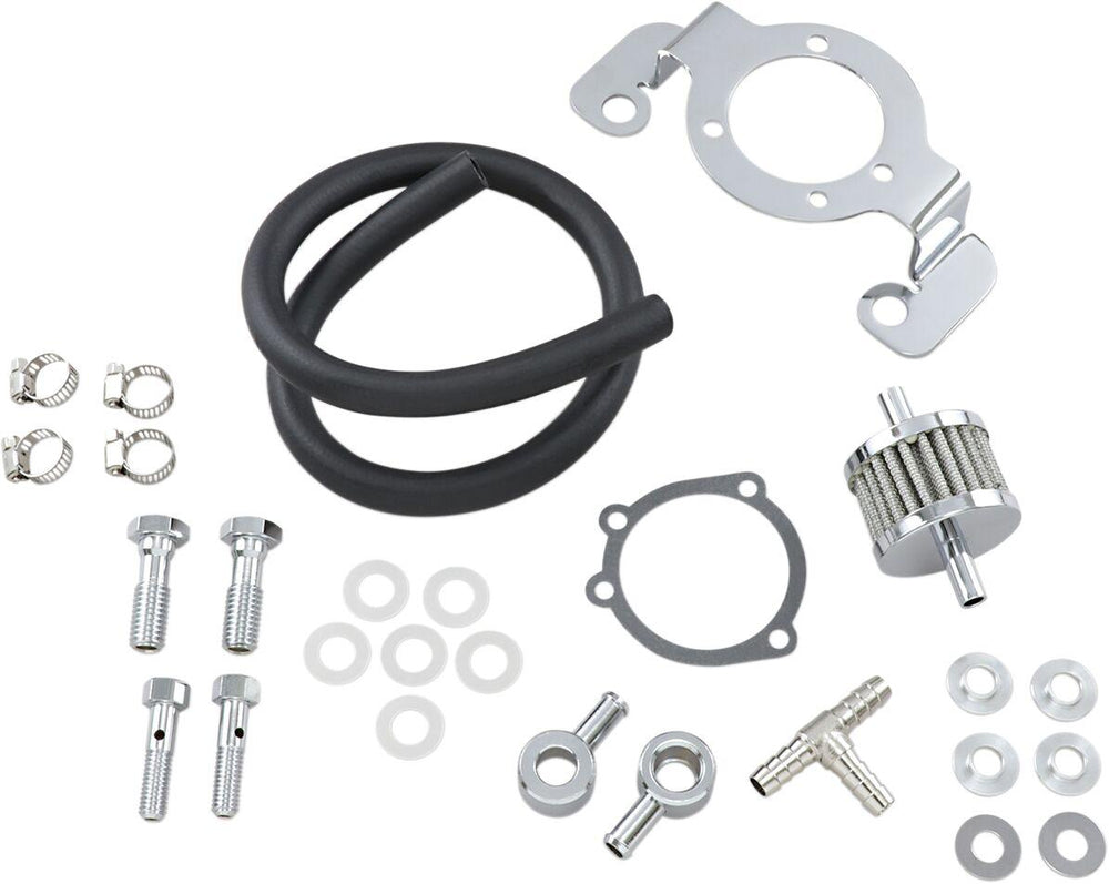 Drag Specialties Crankcase Breather with Support Bracket Kit For Harley Davidson FLD 1690 2012-2013 - Black Chrome