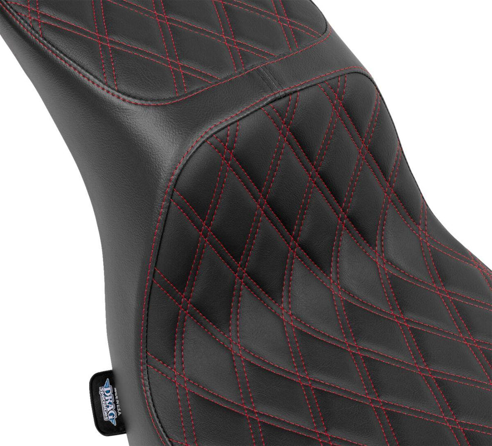 Drag Specialties Performance Predator 2 Up Seat For Harley Davidson FLSB 1750 2018-2021 Red Stitching Double Diamond - Black