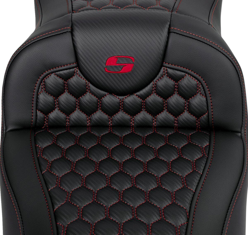Saddlemen Honeycomb Roadsofa Seat For Harley Davidson FLH 1868 2021 - Black/Red (Driver Seat Length:44.5 cm)