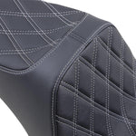 Drag Specialties Predator III Seat For Harley Davidson FLSTF 1584 2007-2010 Silver Stitching Double Diamond - Black