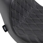 Drag Specialties Predator III Seat For Harley Davidson FLFB 1750 2018-2020 Silver Stitching Double Diamond - Black Silver