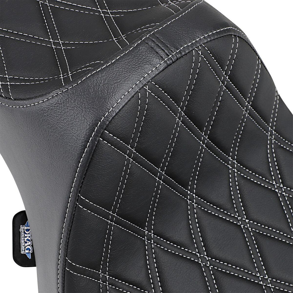 Drag Specialties Predator III Seat For Harley Davidson XL 1200 C 2004-2020 Silver Stitching Double Diamond - Black Silver