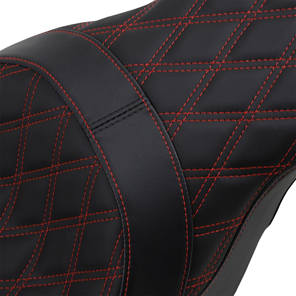 Drag Specialties Forward Positioned Predator Seat For Harley Davidson FLHR 1584 2008-2011 Double Diamond/Red Stitching - Black/Red