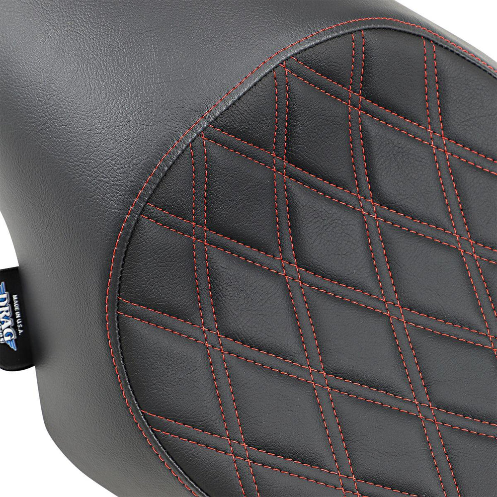 Drag Specialties 3 4 Solo Seat For Harley Davidson XL 1200 C 2004-2020 Double Diamond Red Stitching - Black Red