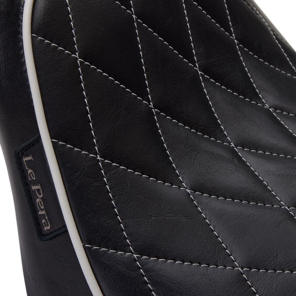 LE Pera Bare Bones Solo Seat For Harley Davidson FLDE 1750 ABS 2018-2020 Diamond Stitch/White Piping - Black/White