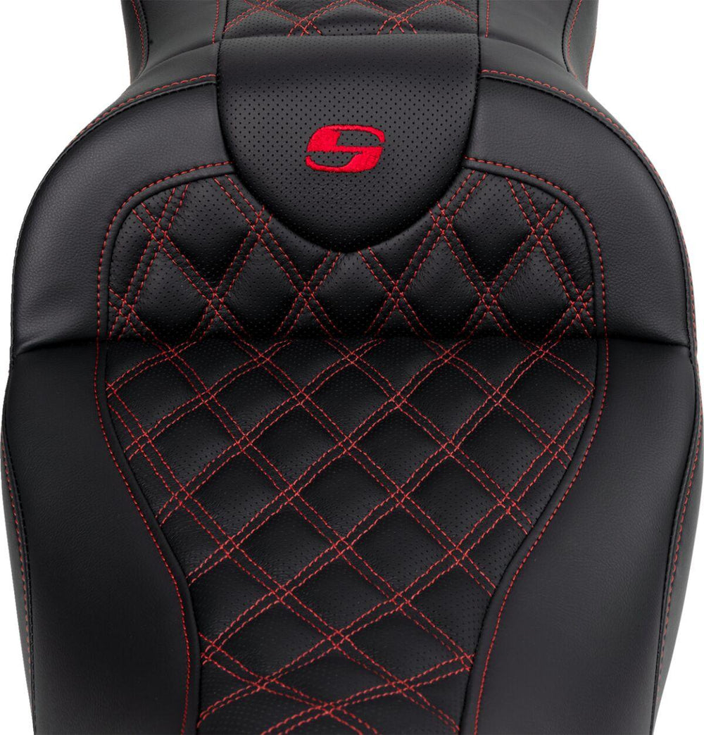 Saddlemen Roadsofa Lattice Stitch Seat For Harley Davidson FLHR 1584 2008 - Black/Red (Driver Seat Length:38 cm)