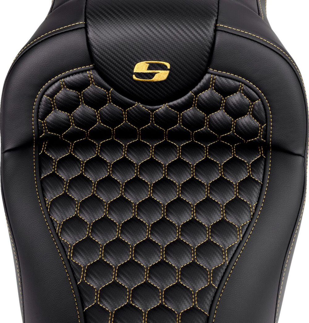 Saddlemen Honeycomb Roadsofa Seat For Harley Davidson FLH 1868 2021 - Black/Gold (Driver Seat Length: 39.5 cm)