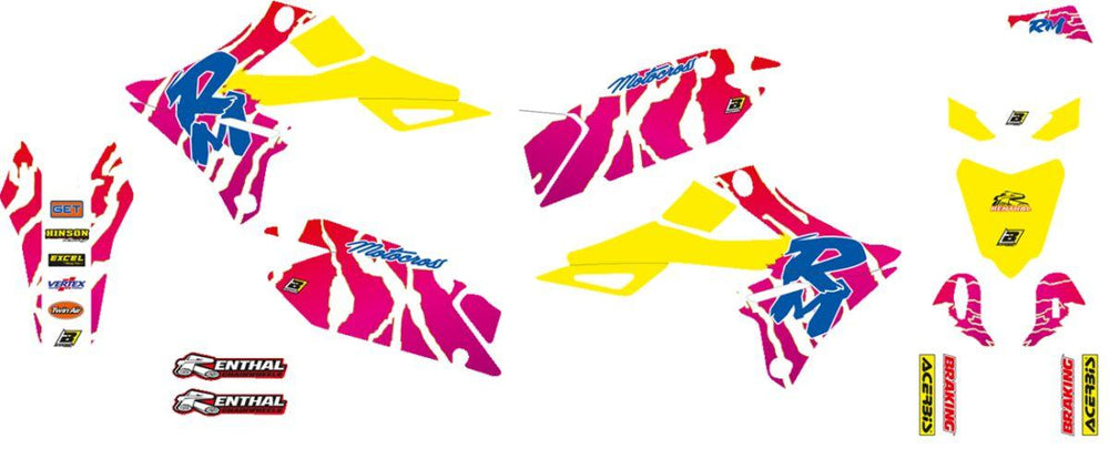 Blackbird Retro Graphics Kit For Suzuki RMZ250 2019-2026 - Blue/Pink/White/Yellow