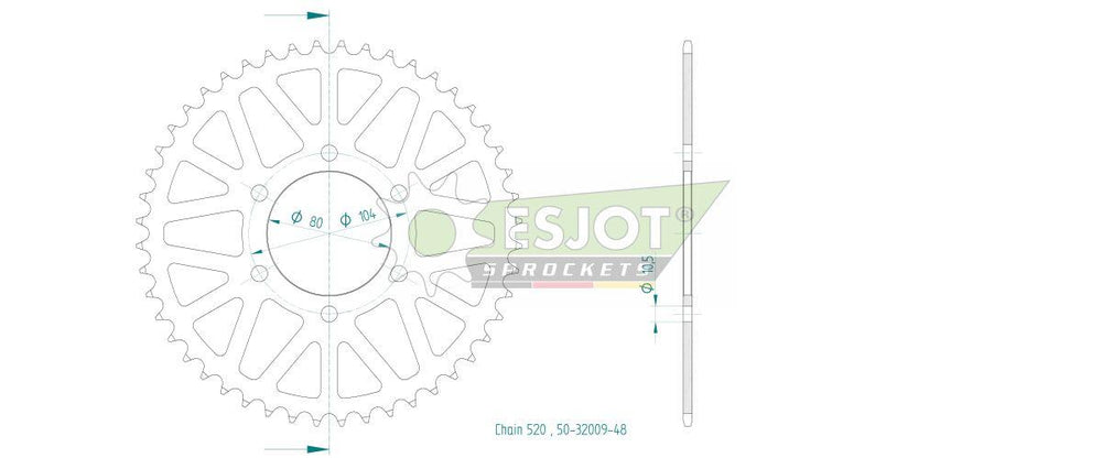 Esjot Standard 520 Sprocket For CF Moto GT 400 ABS 2020-2021 Rear Black 48T