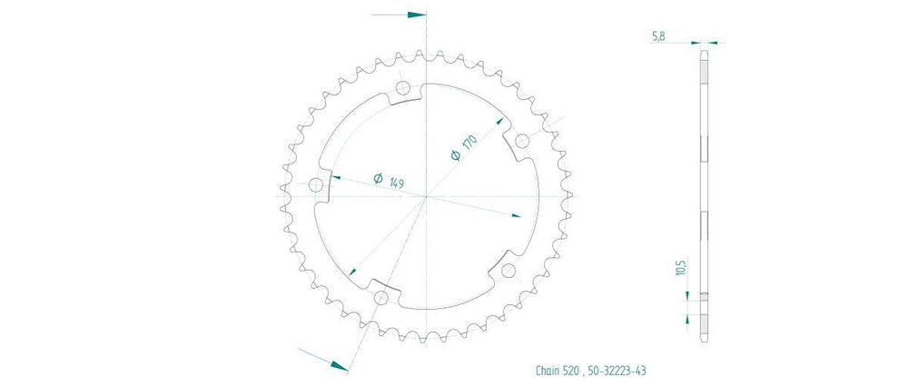 Esjot Standard 520 Sprocket For Zontes 350 R1 ABS 2022-2023 Rear Black 43T