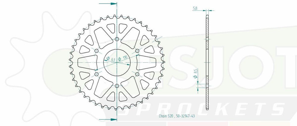 Esjot Standard 520 Sprocket For KTM Duke 125 ABS 2025 Rear Black 43T