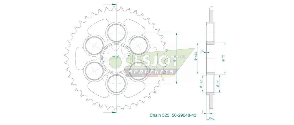Esjot Standard 525 Sprocket For Ducati MultiStrada V4 1200 RS ABS 2024-2026 Rear Zinc Plated 43T