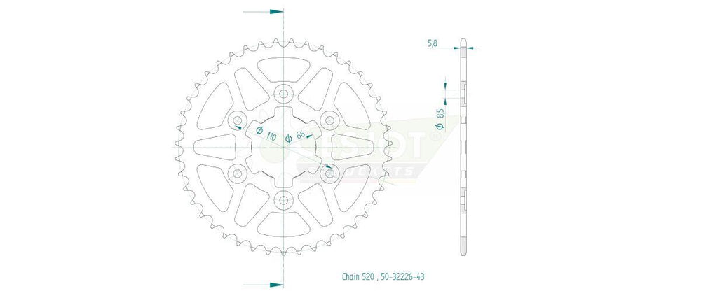 Esjot Standard 520 Sprocket For Triumph Scrambler 400 X ABS 2025-2026 Rear Black 43T