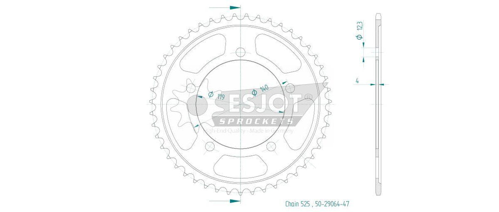 Esjot Standard 525 Sprocket For BMW M 1000 R ABS 2023-2024 Rear Black 47T