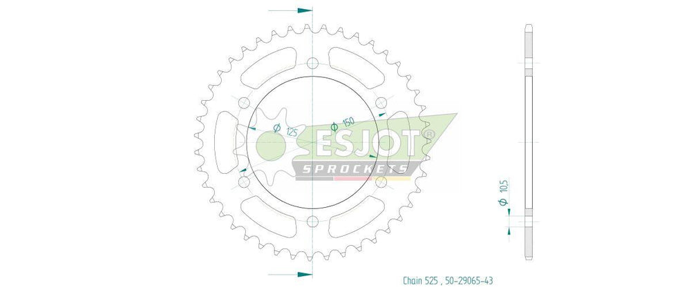 Esjot Standard 525 Sprocket For Qjmotor SRV 550 ABS 2023-2024 Rear Black 43T