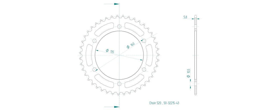 Esjot Standard 520 Sprocket For Zontes 350 GK ABS 2022-2023 Rear Black 43T