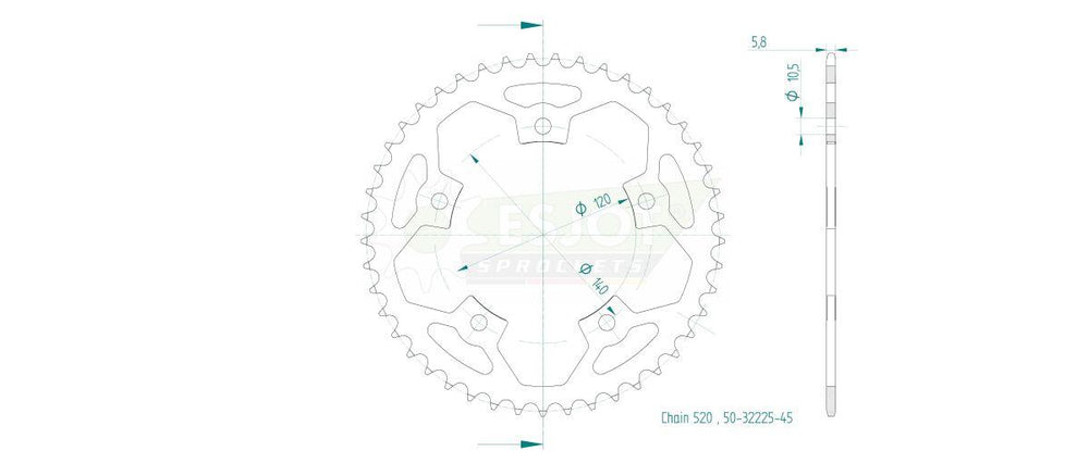 Esjot Standard 520 Sprocket For Royal Enfield Guerrilla 450 ABS 2025 Rear Black 45T