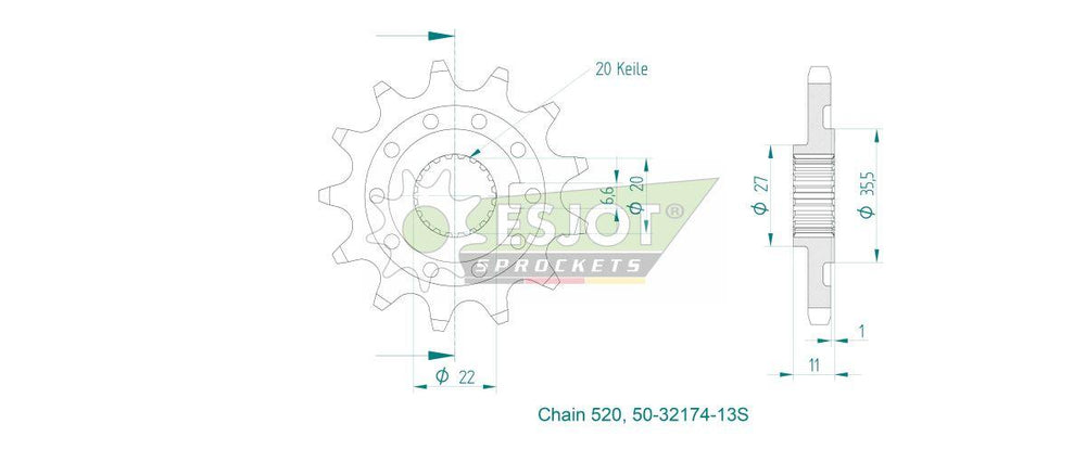 Esjot Sport 520 Sprocket For Sherco SE 2.5 250 I 2013 Front 13T