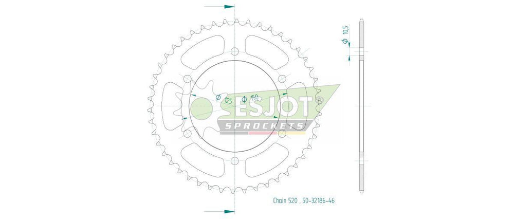 Esjot Standard 520 Sprocket For Qjmotor SRT 700 X ABS Trail 2023-2024 Rear Black 46T