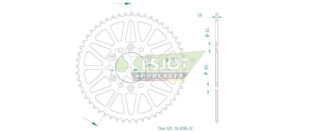 Esjot Standard 520 Sprocket For Hyosung GV 300S ABS 2024 Rear Black 52T