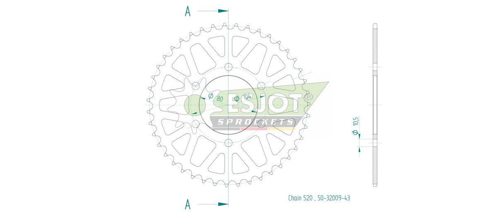 Esjot Standard 520 Sprocket For Kawasaki Eliminator 500 ABS 2024-2026 Rear Black 43T
