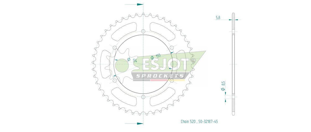 Esjot Standard 520 Sprocket For Kawasaki KLX230 2021-2023 Rear Black 45T