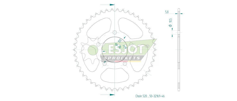 Esjot Standard 520 Sprocket For Mash SIDE FORCE 400 2021-2024 Rear Black 46T