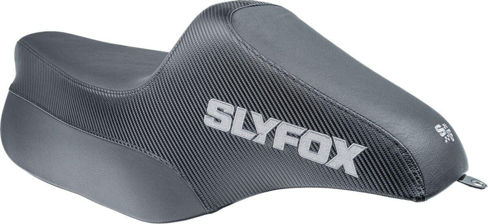 Slyfox 2 Up Race Low Seat For Harley Davidson FLHR 1584 2008-2011 Carbon Fiber/Silver Logo - Black