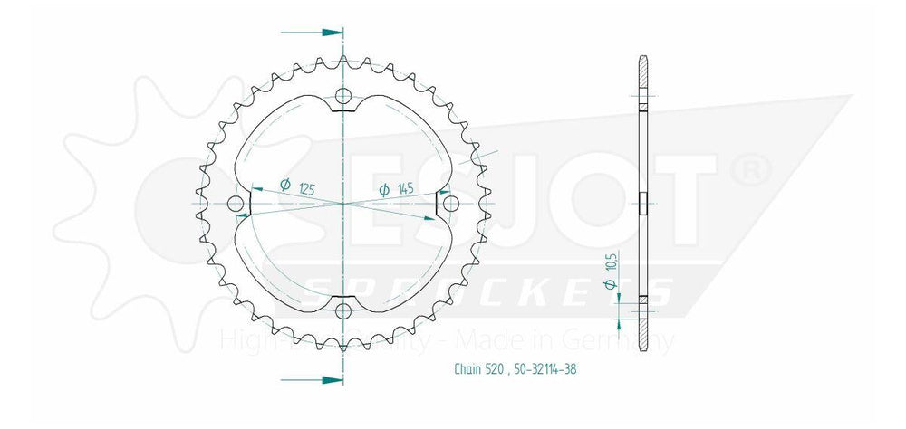 Esjot Standard 520 Sprocket For Yamaha YFM250R 2008-2013 Rear Black 38T
