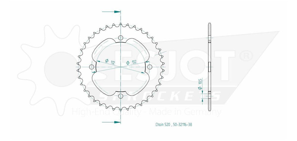 Esjot Standard 520 Sprocket For Kymco KXR250 2X4 2004-2007 Rear Black 38T