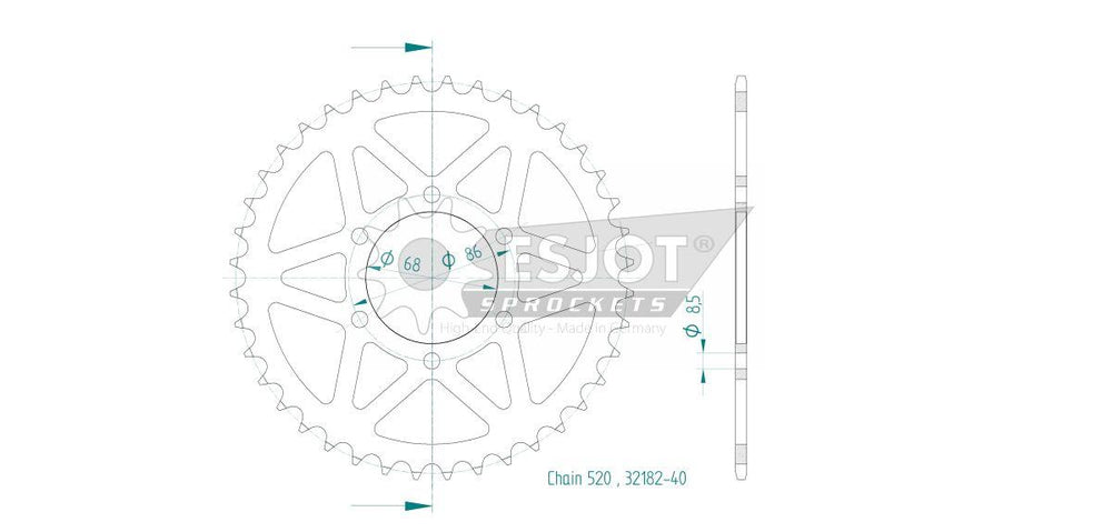 Esjot Standard 520 Sprocket For Voge Classic 300 AC ABS 2022-2023 Rear Black 40T