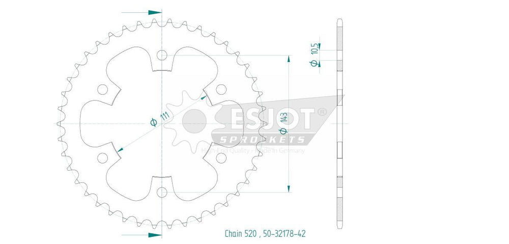 Esjot Standard 520 Sprocket For Royal Enfield Classic 350 ABS 2022 Rear Black 42T