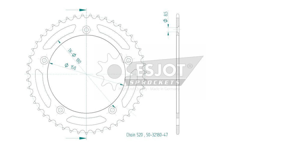 Esjot Standard 520 Sprocket For Voge Adventure 650 DSX ABS 2023 Rear Black 47T