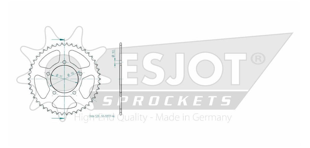 Esjot Standard 520 Sprocket For Zontes 125 G1 ABS 2021-2023 Rear Black 46T