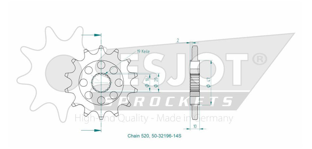 Esjot Sport 520 Sprocket For Zontes 125 G1 ABS 2021-2023 Front 14T