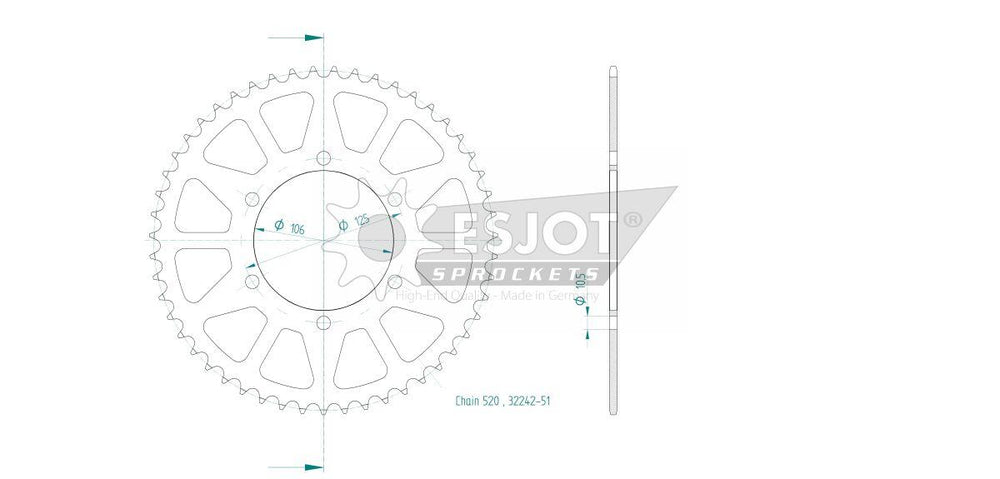 Esjot Standard 520 Sprocket For Triumph Daytona 660 ABS 2024-2025 Rear Black 51T