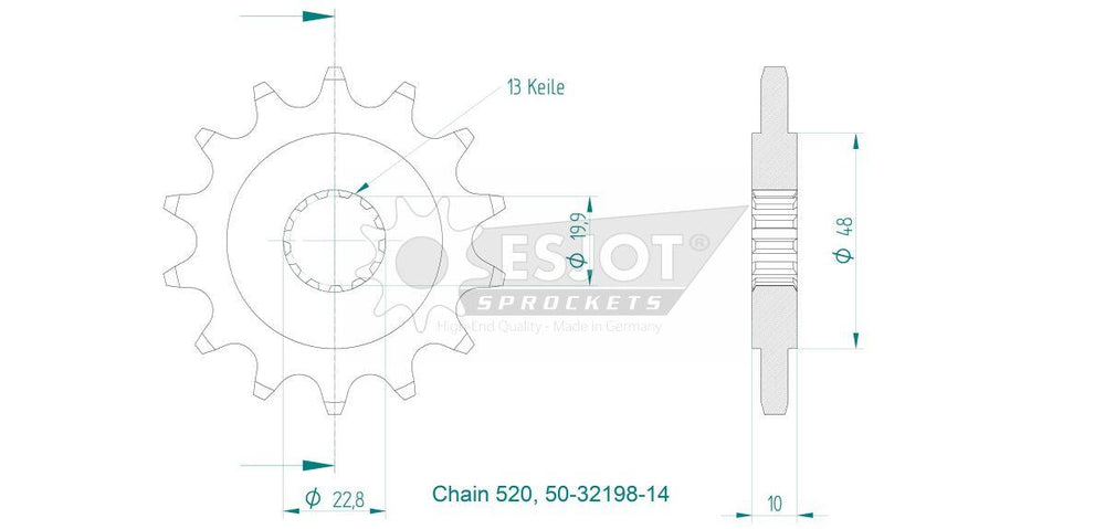 Esjot Standard 520 Sprocket For Zontes 350 GK ABS 2022-2023 Front 14T