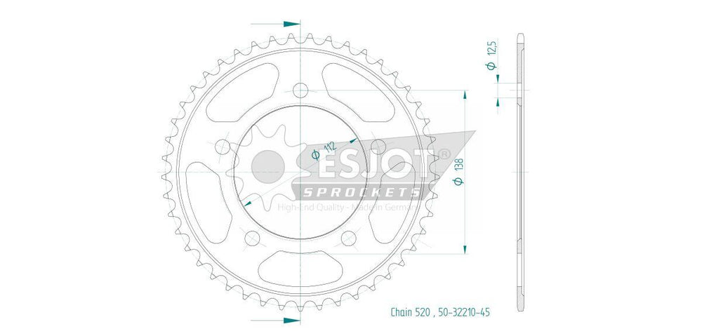 Esjot Standard 520 Sprocket For Honda CB 750 ABS 2023 Rear Black 45T