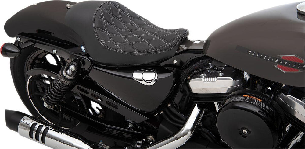 Drag Specialties 3 4 Solo Seat For Harley Davidson XL 1200 C 2004-2020 Double Diamond - Black Silver