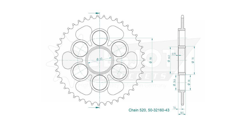 Esjot Standard 520 Sprocket For Ducati Panigale V2 955 ABS 2020-2022 Rear Zinc Plated 43T