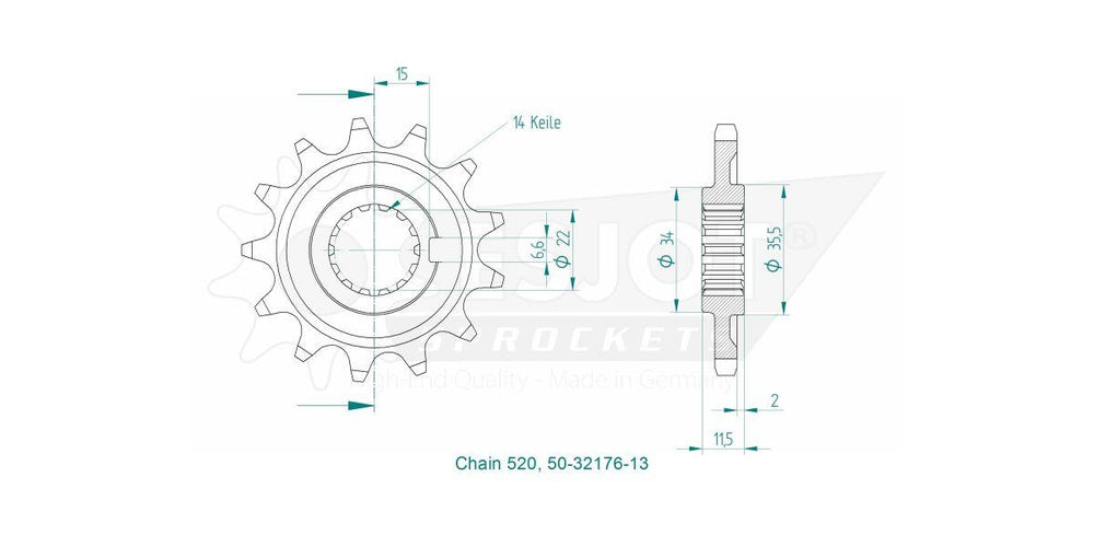 Esjot Standard 520 Sprocket For Sherco SE-R 250 2014-2015 Front 13T