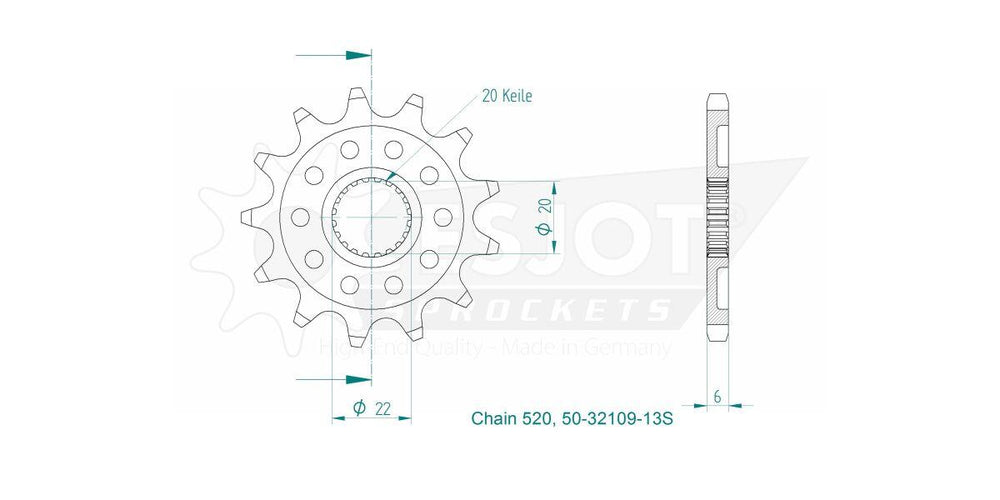Esjot Sport 520 Sprocket For Gas Gas EC 250 4T 2011 Front 13T