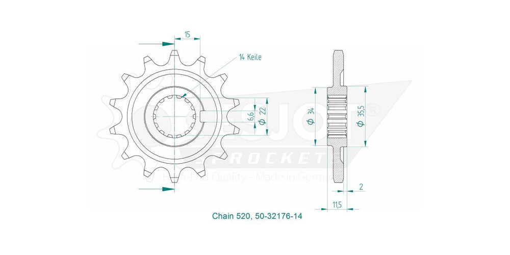 Esjot Standard 520 Sprocket For Sherco SE 4.5 450IR Racing 2013 Front 14T